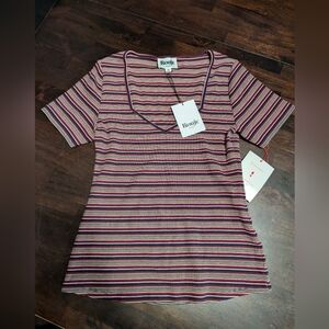 Rouje Multicolor Striped V-Neck Tee, Size EU 40/US M, NWT